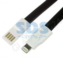 USB кабель для iPhone 5/6/7 моделей плоский силиконовый шнур, черный REXANT