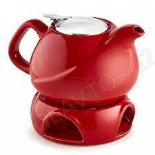 Заварочный чайник с фильтром и подставкой : 800мл, красный Ф19-024R