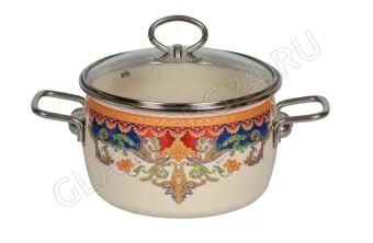 Кастрюля эмалир. сферич. 5,5л "Ornamento", слон. кость., 1SC225S