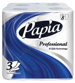 Туалетная бумага Papia Professional 3-х сл.8 рулона белая 16,8м 140л/7