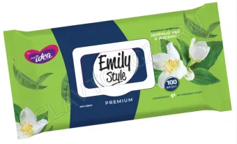 Emily Style влажные салфетки 80+20 шт. с клапаном ЗЕЛЕНЫЙ ЧАЙ С ЖАСМИНОМ / 12 АКЦИЯ