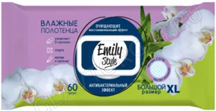 Emily Style влажные полотенца ДЛЯ ВСЕЙ СЕМЬИ АНТИБАКТЕРИАЛЬНЫЕ с крышкой XL размер, соты 60шт/12