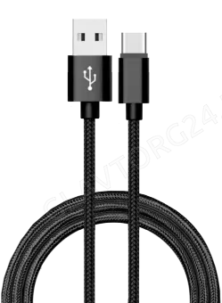 Кабель USB штекер-Type-C штекер ATOM 1,8м тканевый черный