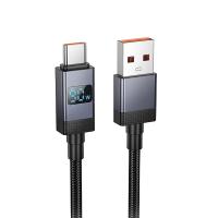 Кабель USB штекер-Type-C штекер HOCO X118 с дисплеем 1м 5А черный — фото