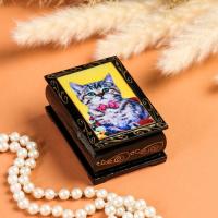 Шкатулка "Котенок с бабочкой" , 6х9 см , лаковая миниатюра 7582829 — фото
