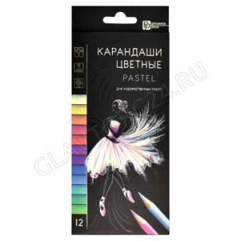 Набор цветных карандашей деревянных арт. 64101 / 24 ПАСТЕЛЬ (12 цв., размер: 8,6*17,8*0,85 см, форма