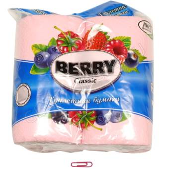 Туалетная бумага BERRY классик 2-х сл. 4рул. на втул/тисн.перфор розовая/16