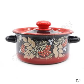 Кастрюля эмалир. цилиндр. 2,0л декор красно-черная с пластм. кноп. С1610.38