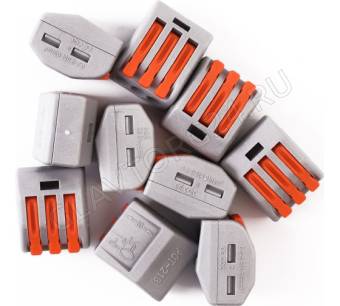 Volsten V02-9W-222-413 (СМК, Строительно-монтажная клемма 3 пр. до 4 мм, 32А, 450 В, 10 шт., Серый.)