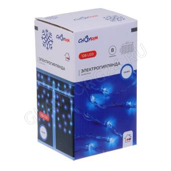СНОУ БУМ Гирлянда эл.бахрома 2,5х0,6м, 128LED/синий, эффект водопада, 8 реж, ПВХ прозр, коннект,220В