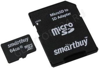Карта памяти micro SDXC 64Gb SmartBuy Class 10 с адаптером