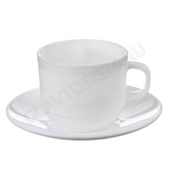 Чайная пара (чашка 250мл., блюдце 15 см) опаловое стекло, KFB250T/D60T Бьянко MILLIMI 2 дизайна