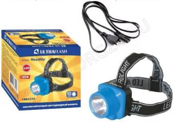 Фонарик Ultra Flash LED5374 (налобн аккум 220В, голубой, 0,4 Ватт  LED, 1 реж, пласт, бокс)