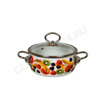 Кастрюля эмалир. сферич. 1,5л низкая Fruits 1SA165S  СПЕЦ ЦЕНА!