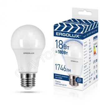 Лампа светод. Ergolux LED-A60-18W-E27-6K (ЛОН 18Вт Е27 6500К 172-265В, ПРОМО)