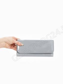 Кошелек жен 06-01-08 Лак, 19,5*2,5*9 см, 2 отд+отд молн, д/карт, д/монет, на магните серый  10653603