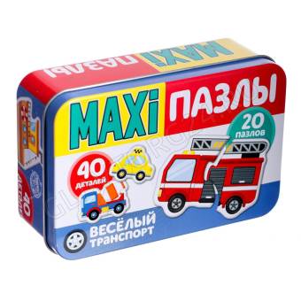 Макси-пазлы в металлической коробке "Весёлый транспорт", 40 деталей   4868652