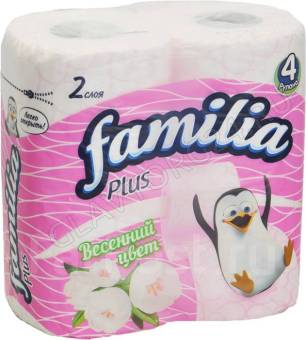 Туалетная бумага Familia Plus 2-х сл.4 рул. весенний цвет/14шт 