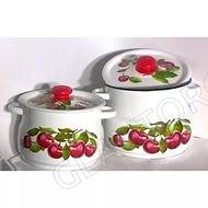 Набор эмалир. 10 Вишневый сад белый с декол. на крышке 2 пред. (кастрюли сфер. 4,0/5,5л) N10B55