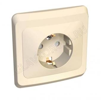 Розетка 1-м СП Этюд IP44 с заземл. защ. шторки крем. SchE PC16-044K   1172574