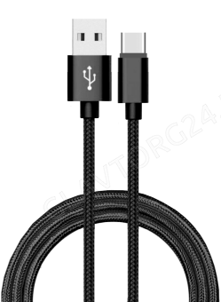Кабель USB штекер-Type-C штекер ATOM 1,8м тканевый черный