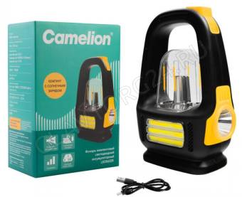 Фонарик Camelion LED56325 (фонарь акк. желт /черн.,LED+флм+COB, 3 реж., Type-C,солн.,PB,2,4А-ч,пласт