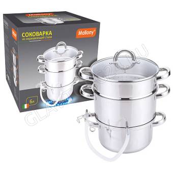 Соковарка 6,0л нерж. сталь MAL-JUICER-1 3 чаши ст. кр. с пароотводом, зерк. полир./4