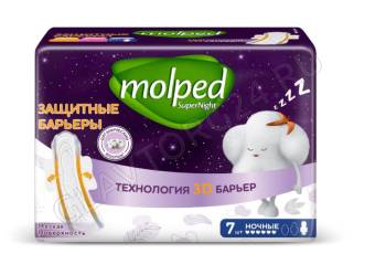 Molped(Молпед) Прокладки гигиенические SuperNight ночные с крылышками мягкая поверхность 7 штук