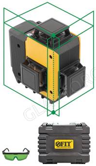 Уровень лазерный самоуспокаивающийся аккумуляторный Li-Ion, мультипризменный 3х360°, зеленый луч, ди