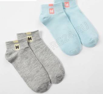 Набор носков детских х/б 2пары MINAKU Однотонные р-р 35-38(22-24) голубой/серый
