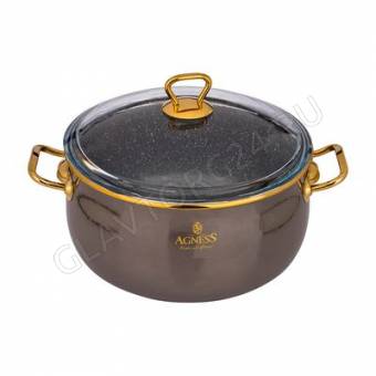 КАСТРЮЛЯ AGNESS ЭМАЛИР. СТ/КР. АНТИПРИГАР. "МРАМОРНЫМ" ПОКРЫТИЕМ, 20СМ 3,2Л/4 арт. 950-221