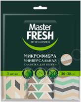 Мастер Фреш Салфетка МИКРОФИБРА универсальная  для уборки 30*30 см С ПРИНТОМ, 3 ш