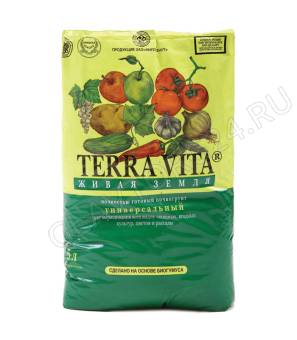 Грунт Живая земля универсальный нейтральный 5л Terra Vita  (повреждена упаковка)