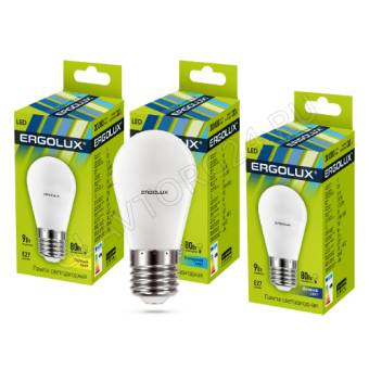 Лампа светод. Ergolux LED-G45-9W-E27-4K (Шар 9Вт E27 4000K 172-265В) NEW