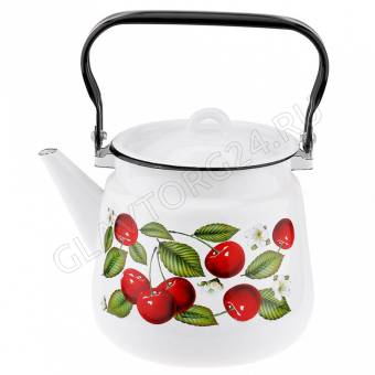 Чайник эмалир. 3,5л, белосн., Вишня ягоды, 1с26с  ПОСЛЕДНЯЯ ЦЕНА!