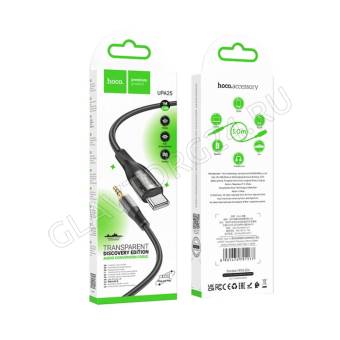 Кабель Jack 3.5 мм (m) - Type-C HOCO UPA25 1м черный прозрачный