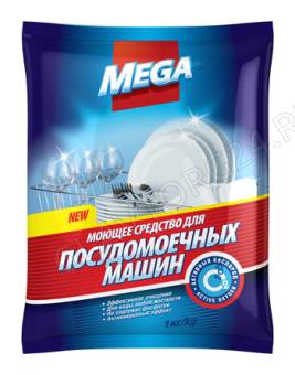 Моющее средство для мытья посуды в посудомоечных машинах MEGA, 1 кг (пакет)