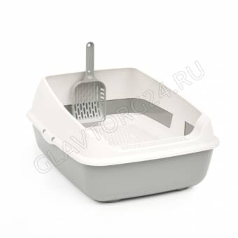 Набор для кошек (лоток с высокими бортами, сеткой и совком) (серый) (уп.4)