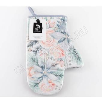 Прихватка варежка 20*28см саржа ватин Этель Christmas flowers 