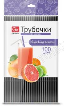 GRIFON Трубочки для напитков гофр. черные  100шт, в п/эт. уп, 21см /60