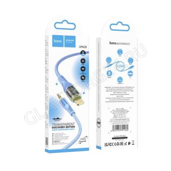 Кабель Jack 3.5 мм (m) - Lightning HOCO UPA25 1м синий прозрачный