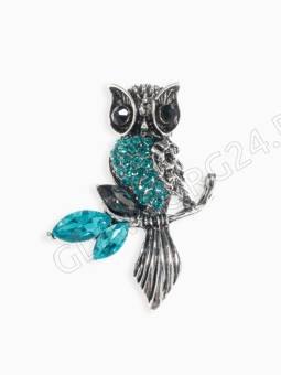 Брошь "Сова на ветке", цвет голубой в чернёном серебре 102683
