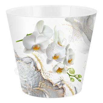 Горшок для цветов InGreen London Orchid Deco D160 мм, 1,6 л с дренажной вставкой, белая орхидея