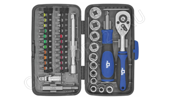 Мини-набор инструмента (биты, головки, вороток, удлинитель), 38 шт., пластиковый кейс