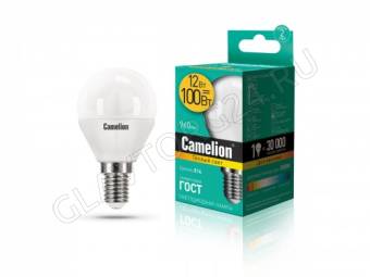 Лампа светод. Camelion LED12-G45/830/E14  (12Вт 220В) 10шт