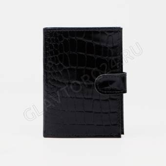 Обложка для автодокументов и паспорта на кнопке, отдел для купюр, цвет чёрный