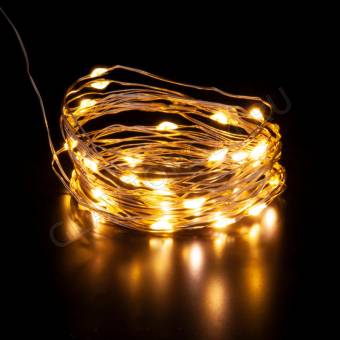 Гирлянда электрическая Нить 20LED ламп, длина 200cм, теплый белый  1 режим  /91142 ПОСЛЕДНЯЯ ЦЕНА