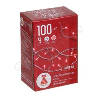 СНОУ БУМ Гирлянда эл. вьюн 9м, 100LED, розовое золото, пост. свечение, ПВХ прозрачный, 220В  