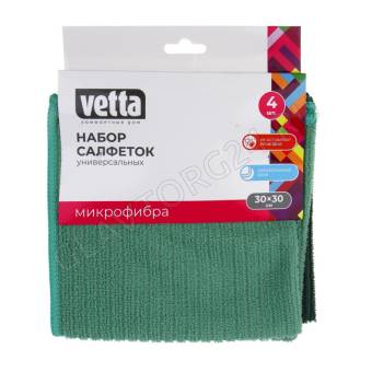 Набор салфеток из микрофибры 4 шт, 30x30см, 220г/кв.м., 4 цвета VETTA