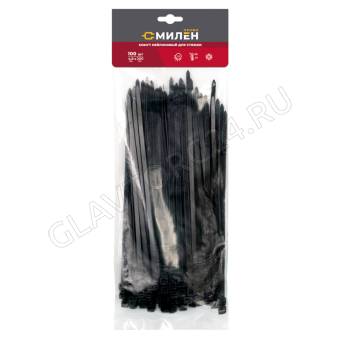 CLM4820B Нейлоновые хомуты для стяжки Милен, чёрные, 4,8*200 мм, 100 шт/100